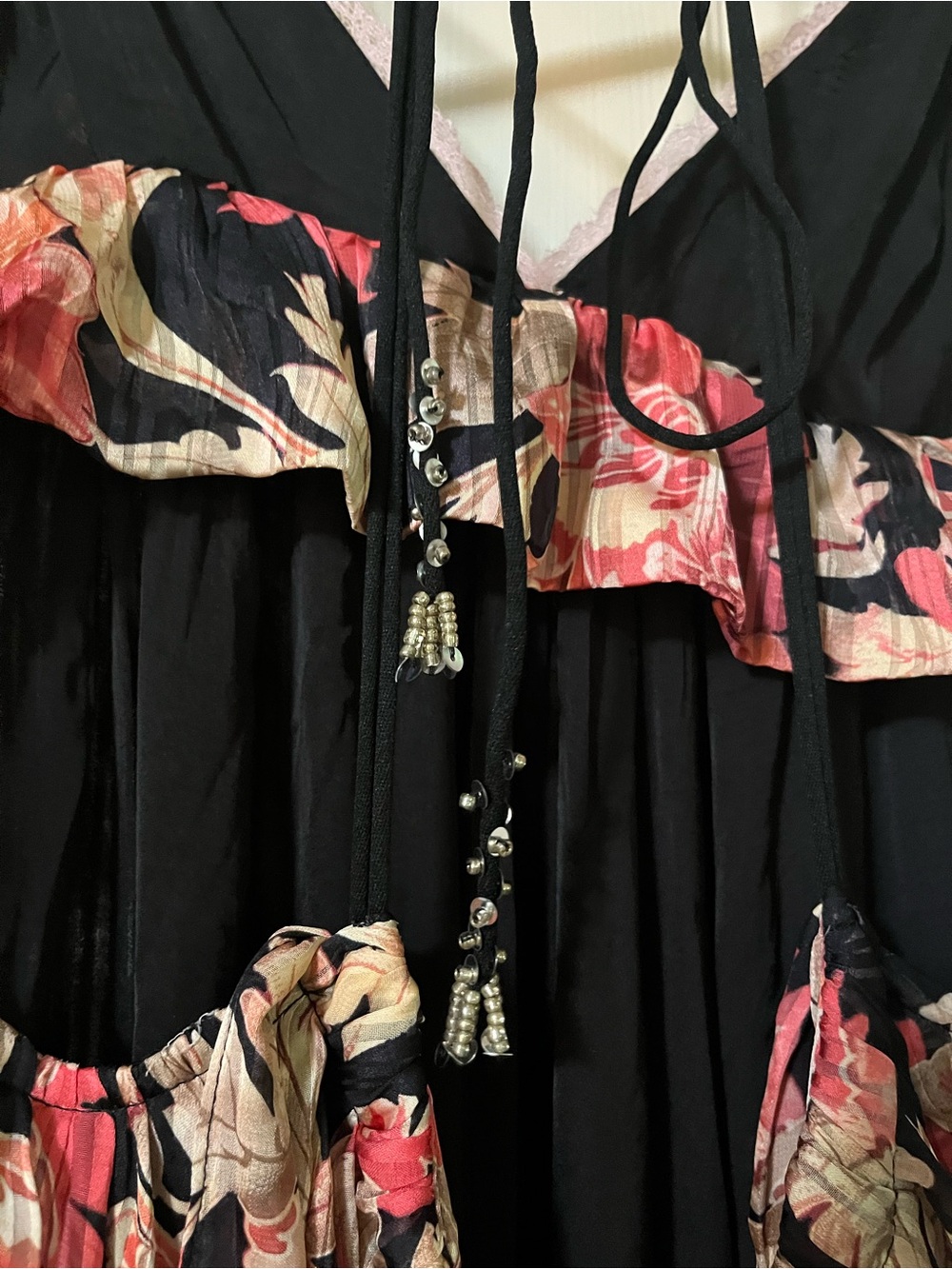 NWT Free People Primmy Printed Midi-Dress Black Floral Lace-Trim with Pink - Picture 11 of 13
